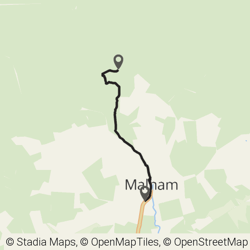 Map of Malham Village to Malham Cove route in British Isles