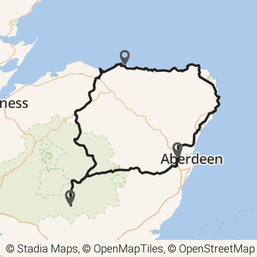 Map of North East 250 (NE250) route in Scotland