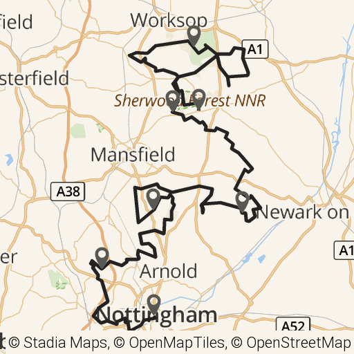 Map of Robin Hood Way route in England