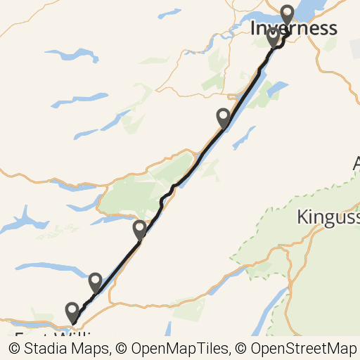 Map of Great Glen Canoe Trail route in Scotland