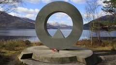 War memorial sculpture at the lochside of Loch Lomond.